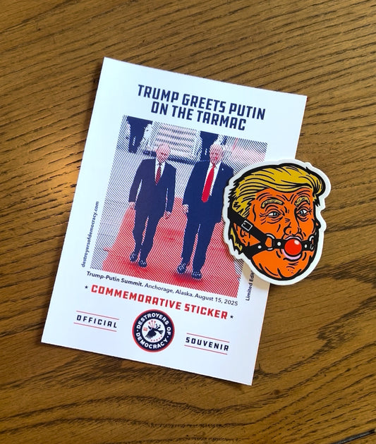 Trump Greets Putin On the Tarmac Commemorative Ltd. Sticker